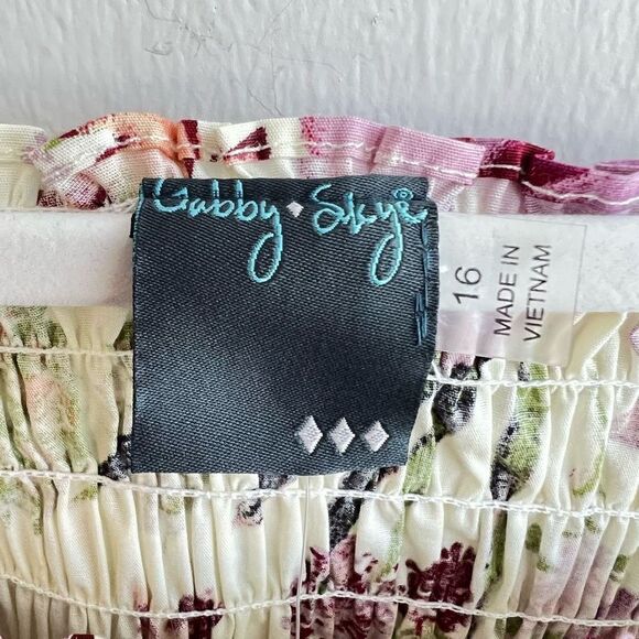 Brand New Gabby Skye Smocked Floral Cotton Poplin Dress Ivory Purple Size 16 - Picture 8 of 15